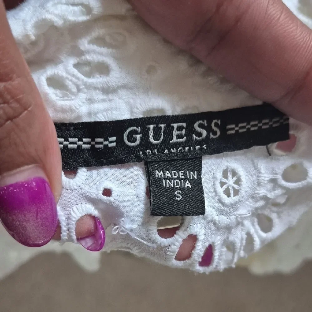 Guess White Embroidered Eyelet Button-Down Shirt - Picture 2 of 16